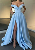 Off-the-Shoulder Sweep Train Prom Dress With Pleated Split