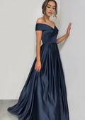A-line/Princess Off-the-Shoulder Sleeveless Sweep Train Prom Dress With Pleated