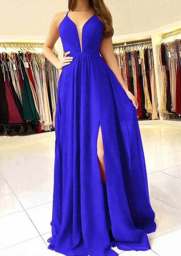 A-line/Princess Scalloped Neck Sleeveless Long/Floor-Length Prom Dress With Split