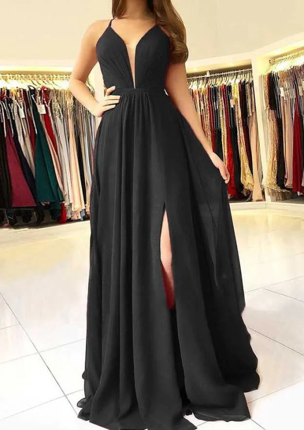 A-line/Princess Scalloped Neck Sleeveless Long/Floor-Length Prom Dress With Split