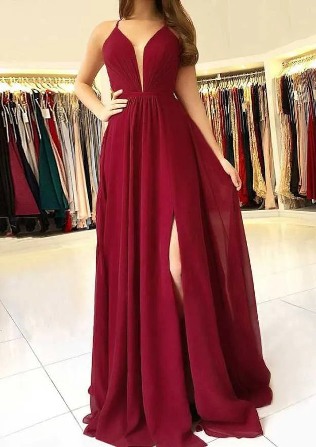 A-line/Princess Scalloped Neck Sleeveless Long/Floor-Length Prom Dress With Split