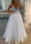 Princess Sweetheart Sleeveless Sweep Train Prom Dress With Glitter