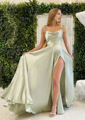 Sleeveless Cowl Neck Long/Floor-Length Charmeuse Prom Dress With Pleated Split