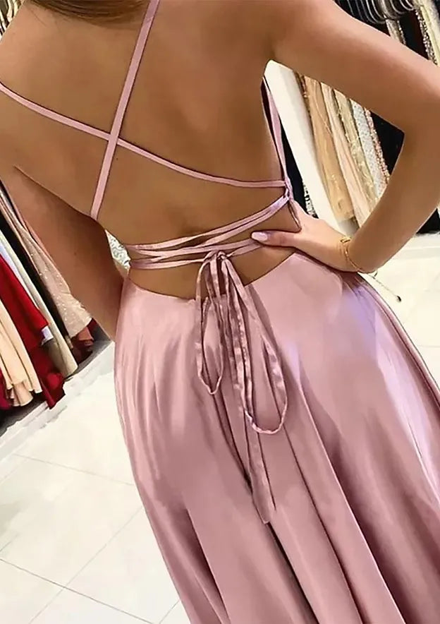 Square Neckline Sleeveless Sweep Train Prom Dress With Pleated