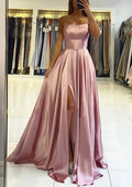 Square Neckline Sleeveless Sweep Train Prom Dress With Pleated