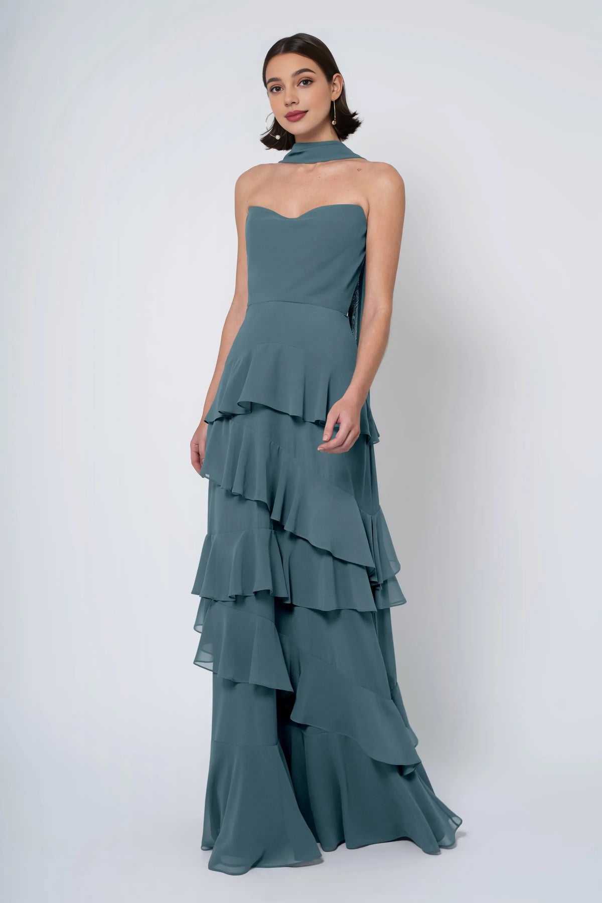 Stylish Refined Beautiful Timeless Elegant Red Chiffon A-Line Cowl Ruffle Prom Dress