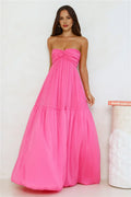 Pink Strapless Twisted Knot Maxi Prom Dress With Bubble Hem Hot Sale