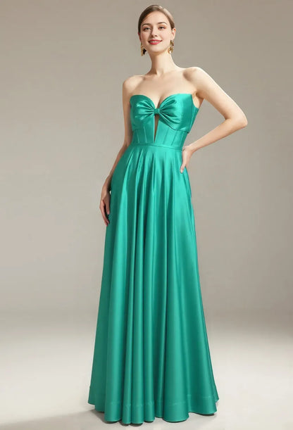 Special Occasion Sophisticated Graceful Stylish Elegant Satin A-Line Sweetheart Sleeveless Long Bridesmaid Dress