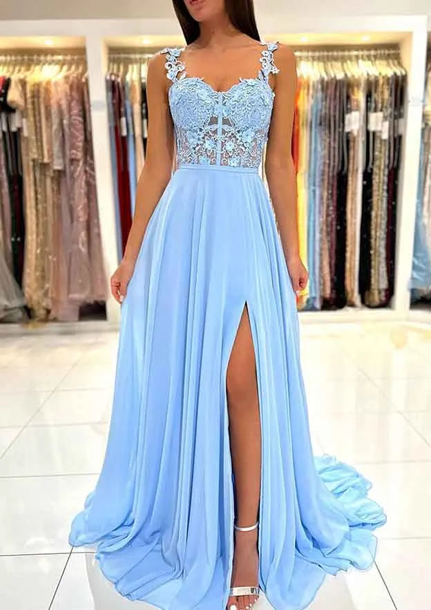 Sweetheart Sleeveless Sweep Train Prom Dress With Split