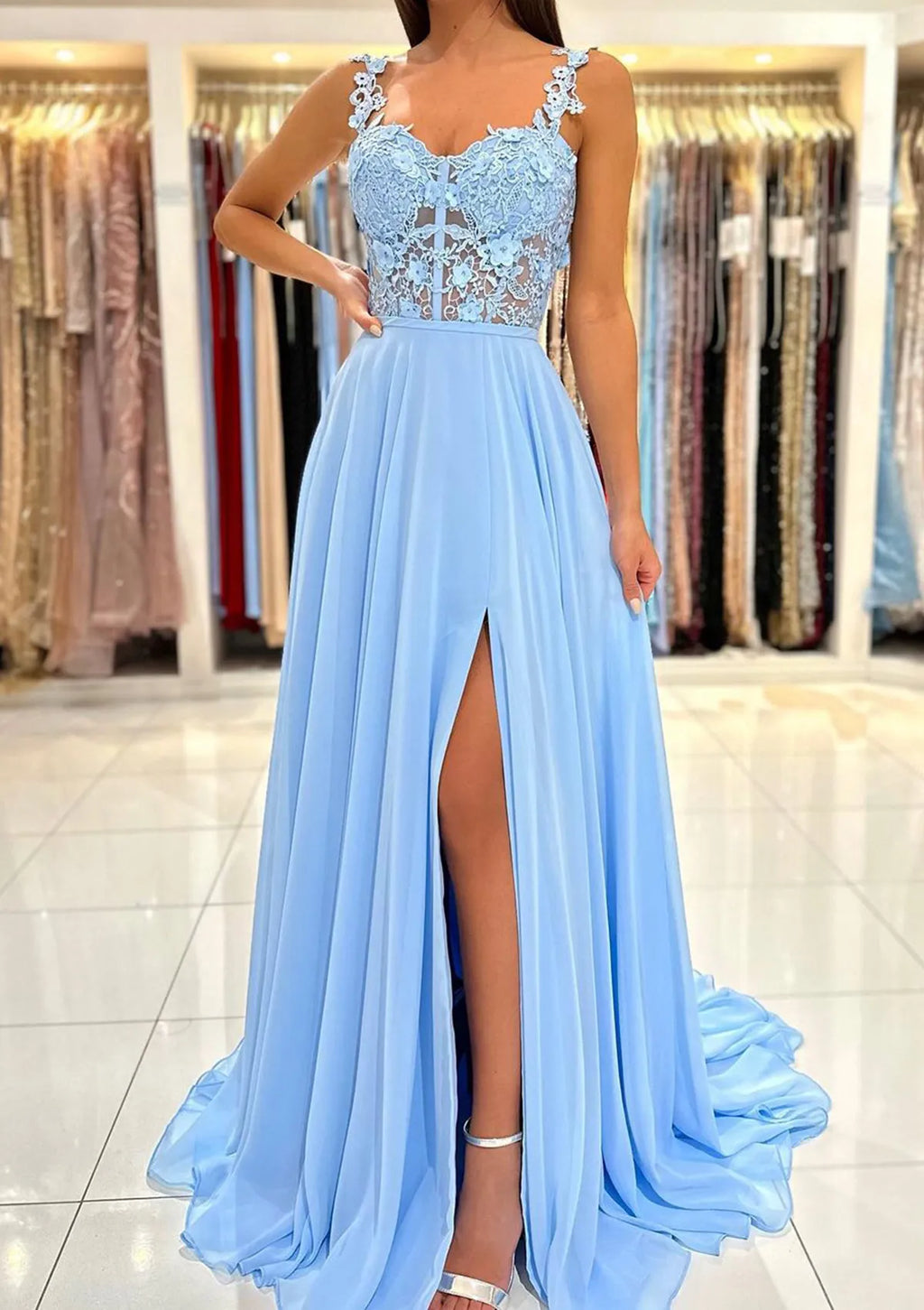 Sweetheart Sleeveless Sweep Train Prom Dress With Split