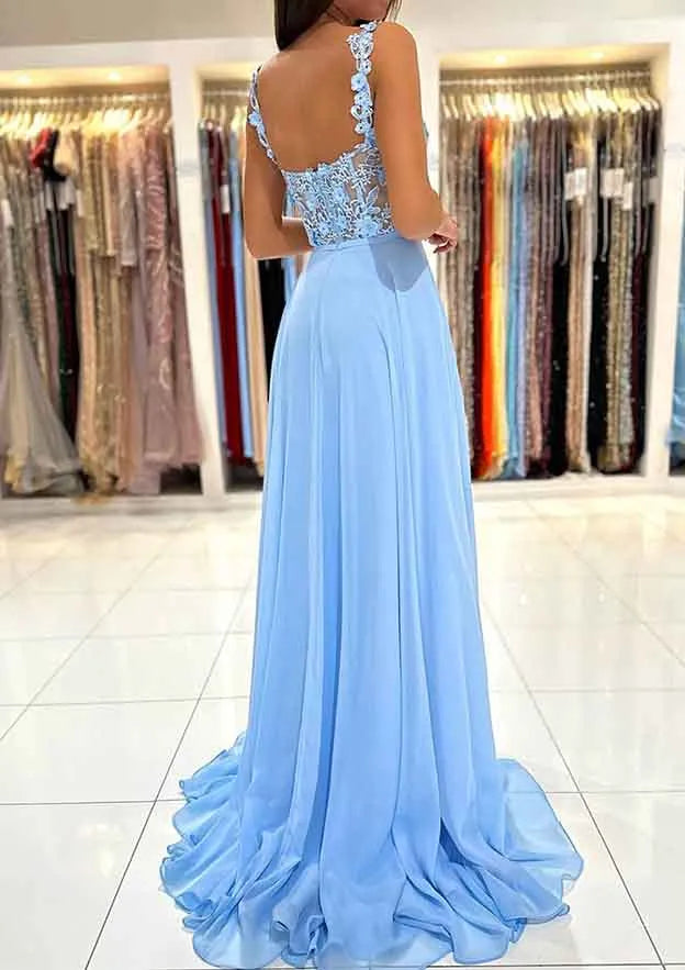 Sweetheart Sleeveless Sweep Train Prom Dress With Split