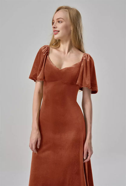 Timeless Special Occasion Elegant Velvet A-Line V-Neck Short Sleeve Short Prom Dress