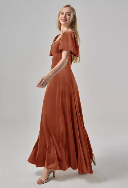 Timeless Special Occasion Elegant Velvet A-Line V-Neck Short Sleeve Short Prom Dress