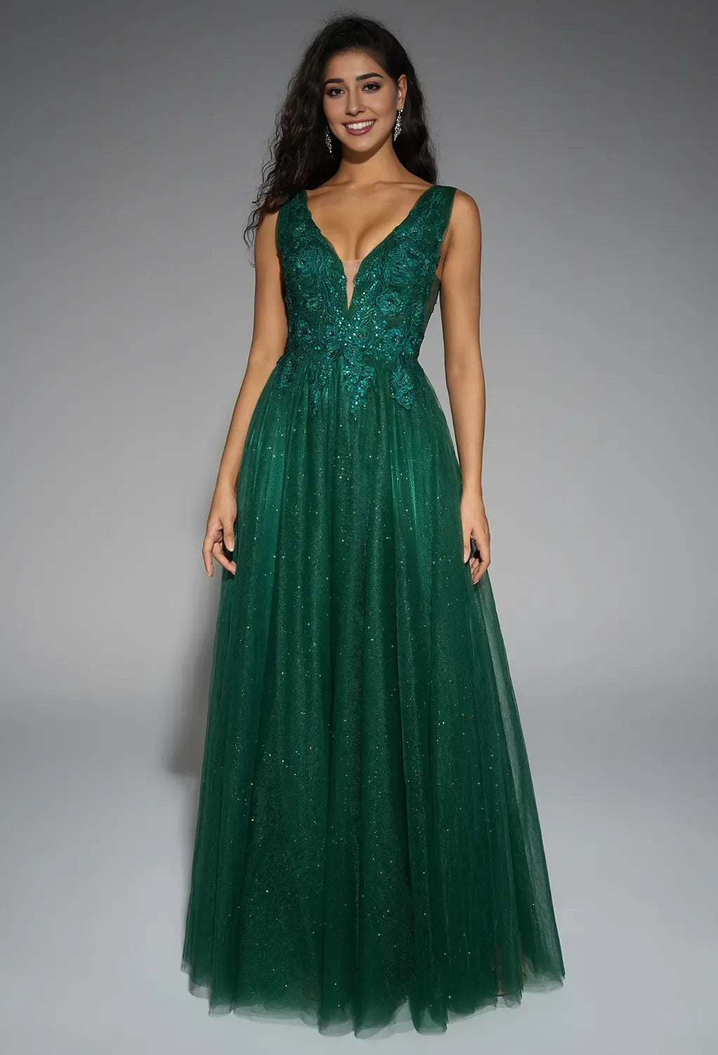 Beautiful Timeless Special Occasion Sophisticated Elegant Tulle A-Line V-Neck Sleeveless Prom Dress