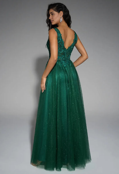 Beautiful Timeless Special Occasion Sophisticated Elegant Tulle A-Line V-Neck Sleeveless Prom Dress