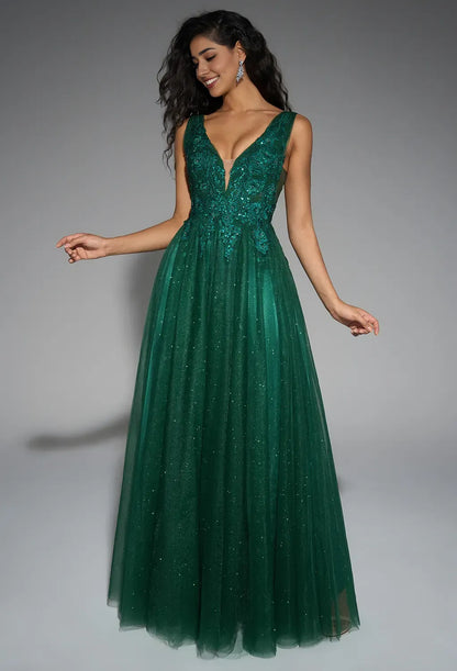 Beautiful Timeless Special Occasion Sophisticated Elegant Tulle A-Line V-Neck Sleeveless Prom Dress