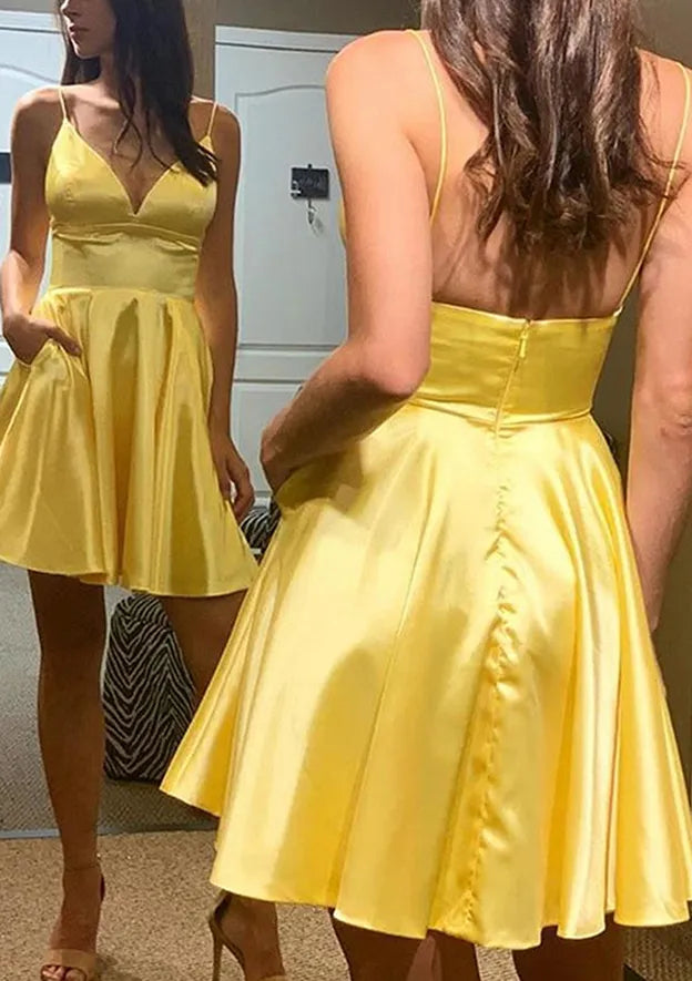 V Neck Sleeveless Charmeuse Short/Mini Homecoming Dresses