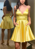 V Neck Sleeveless Charmeuse Short/Mini Homecoming Dresses
