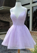 V Neck Sleeveless Short/Mini Homecoming Dress With Glitter
