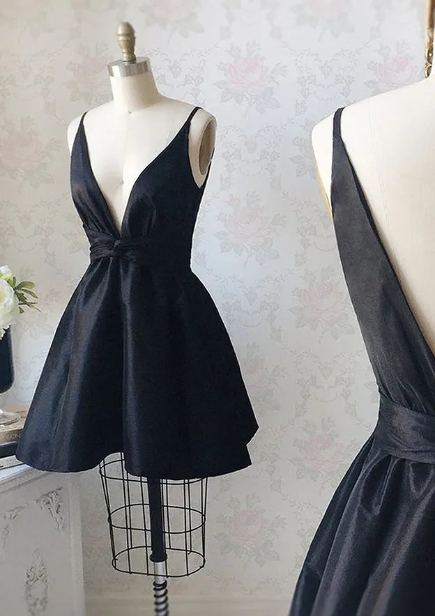 V Neck Sleeveless Taffeta Short/Mini Homecoming Dress With Ruffles