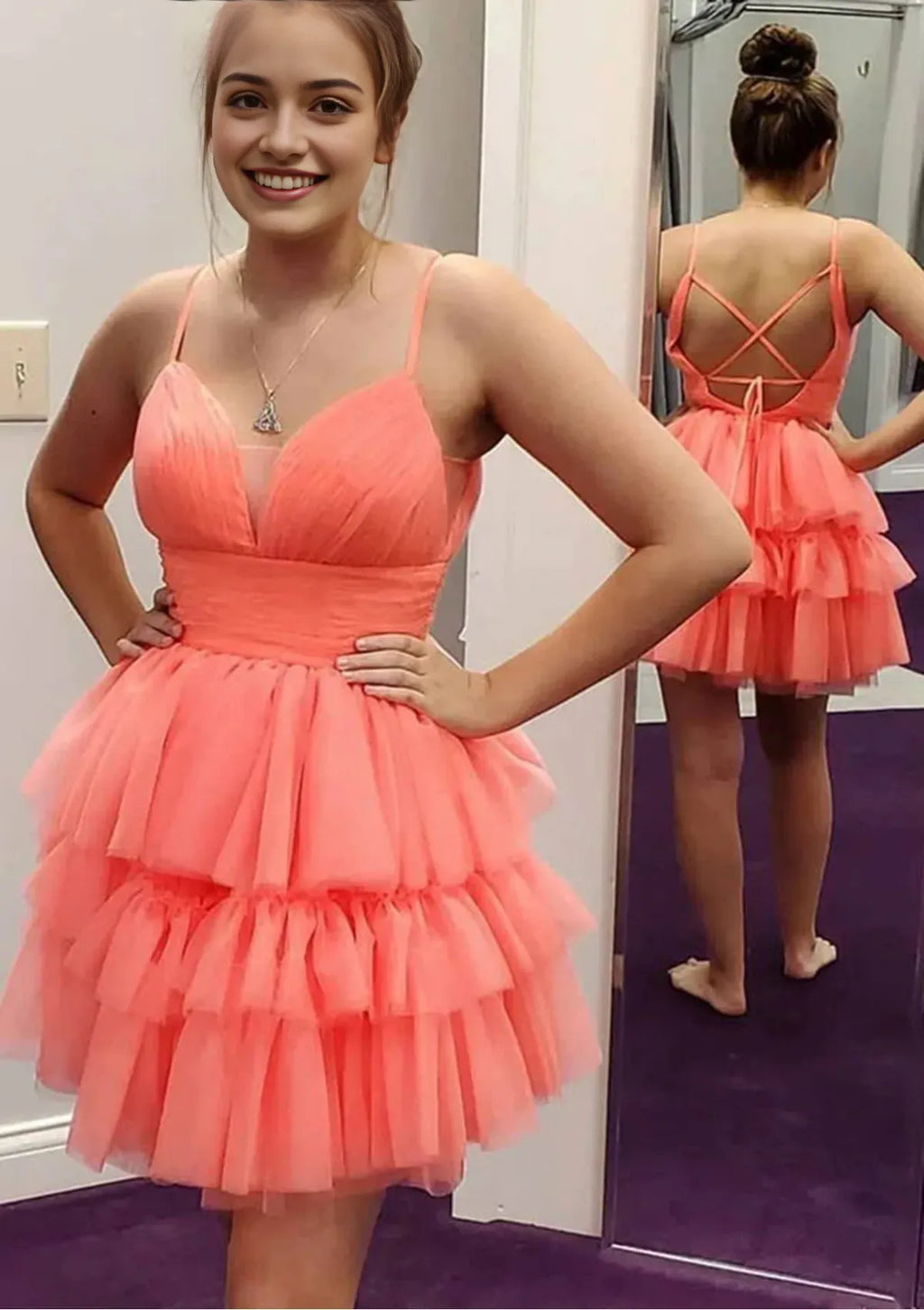 V Neck Sleeveless Short/Mini Homecoming Dress With Pleated Ruffles