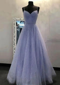 V Neck Spaghetti Straps Long/Floor-Length Prom Dress With Beading Sequins