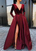 V Neck Strapless Long/Floor-Length Prom Dress With Waistband Split