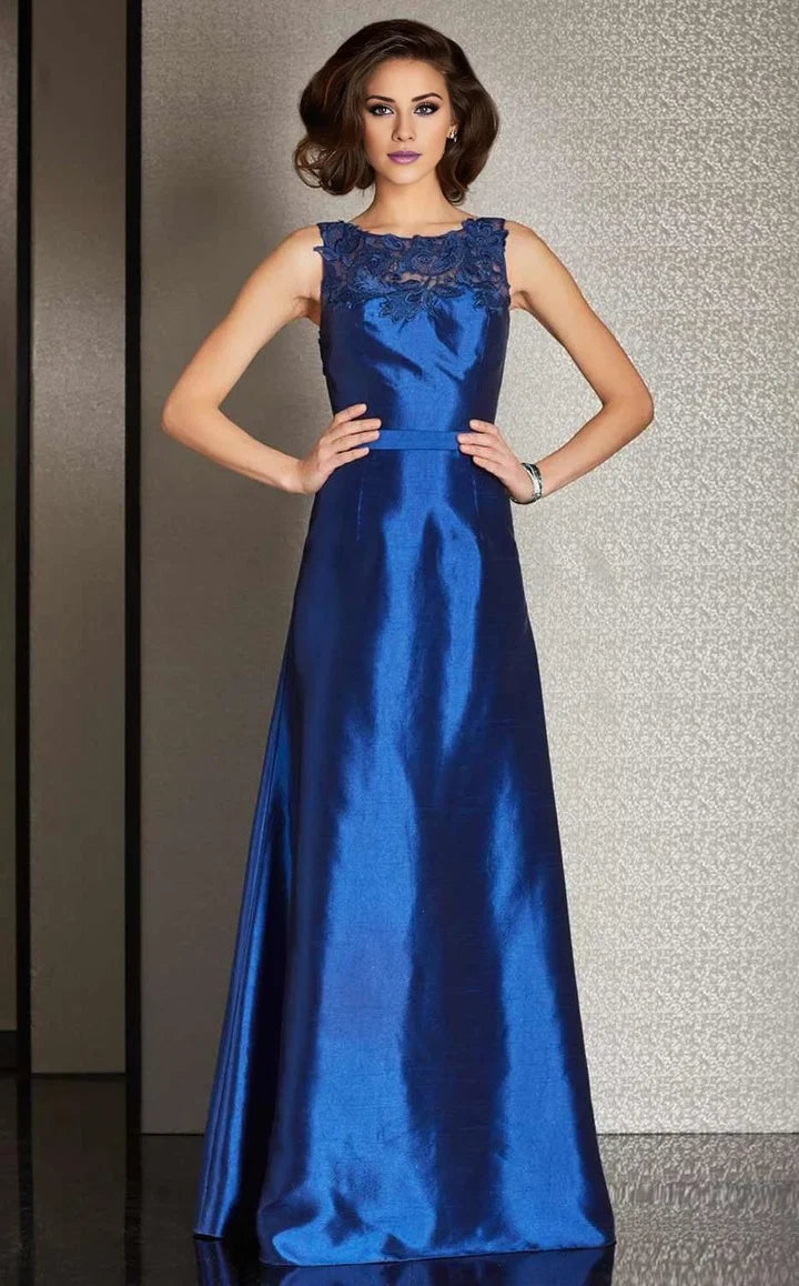 Royal A‑Line Bateau Sleeveless Illusion‑Back Floor‑Length Mother Of The Bride Dress