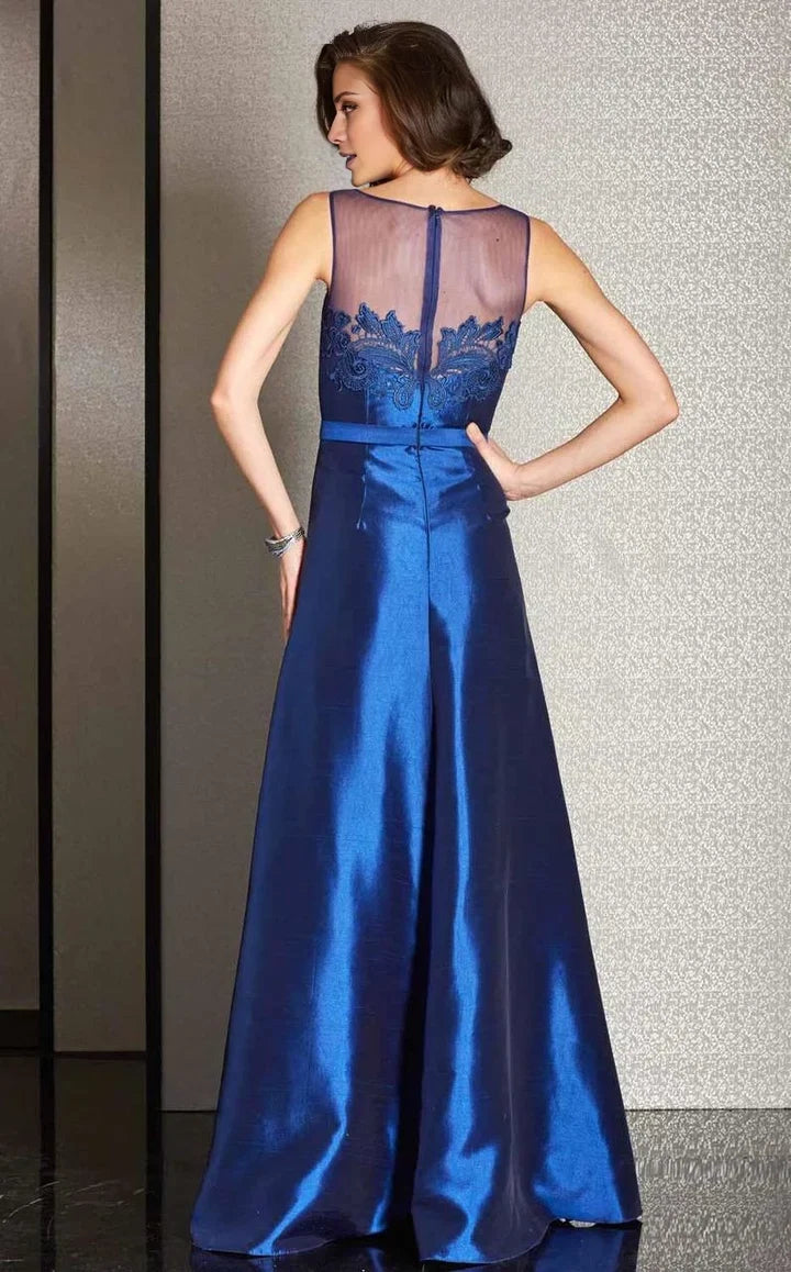 Royal A‑Line Bateau Sleeveless Illusion‑Back Floor‑Length Mother Of The Bride Dress