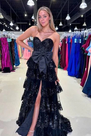 Black Mermaid Strapless Bow Floor-Length Prom Dress