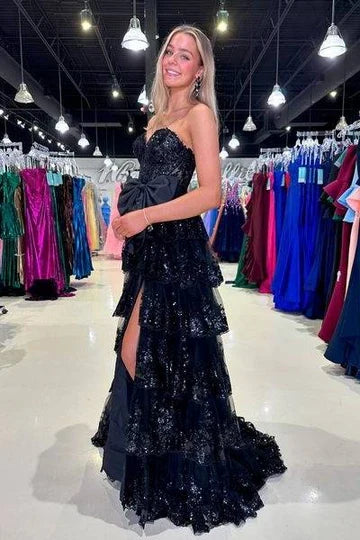 Black Mermaid Strapless Bow Floor-Length Prom Dress
