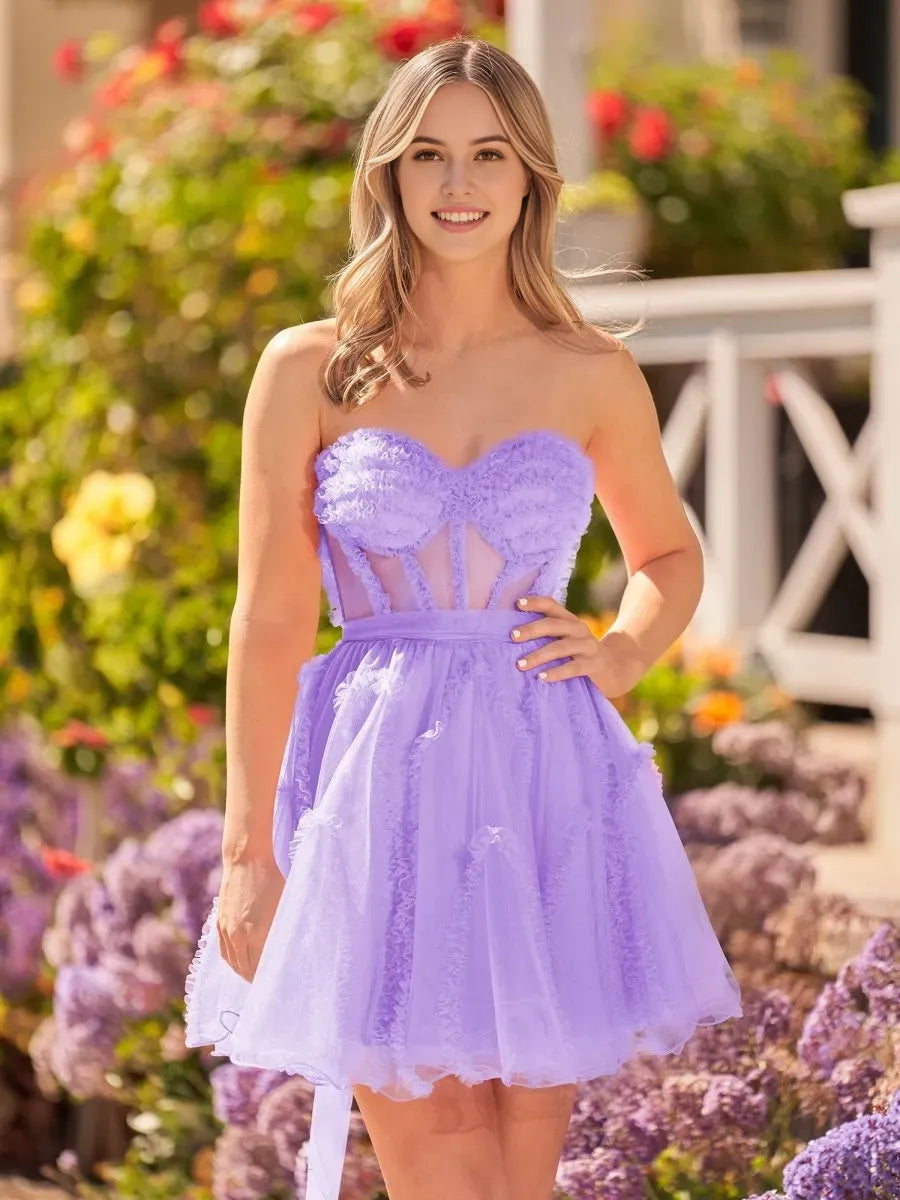A Line Fuchsia Strapless Homecoming Dress