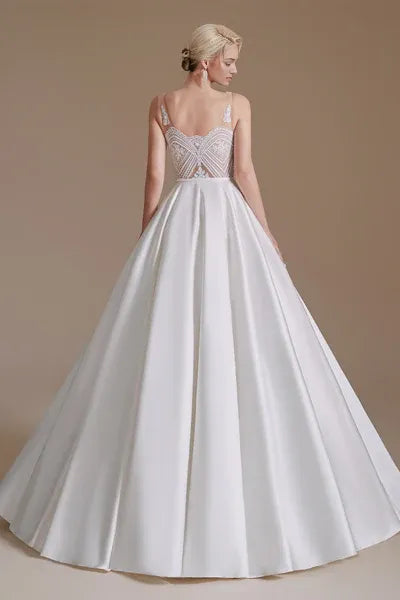 A Line V Neck Floor Length Wedding Dress