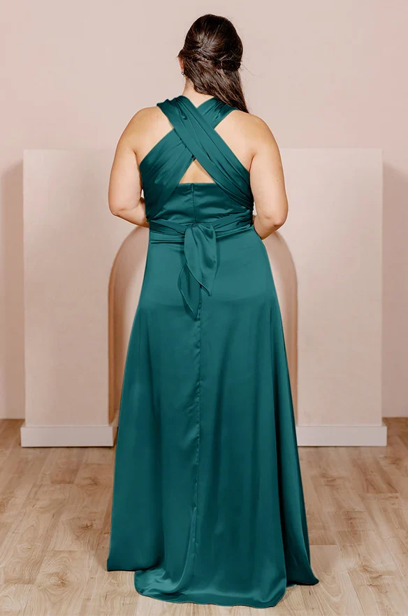 Timeless Chic Elegant Emerald Green Satin A-Line Halter Sleeveless Floor-Length Prom Dress