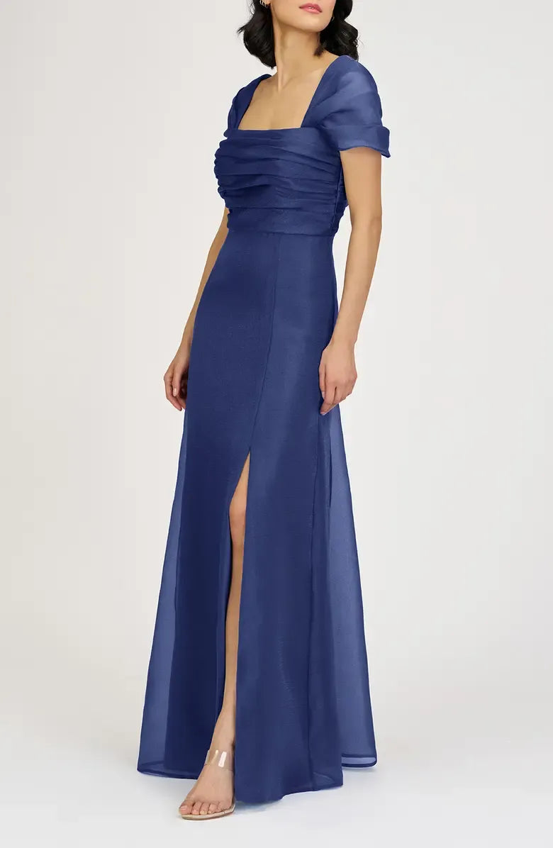 Refined Beautiful Timeless Elegant Navy Blue A-Line Square Neck Floor-Length Prom Dress