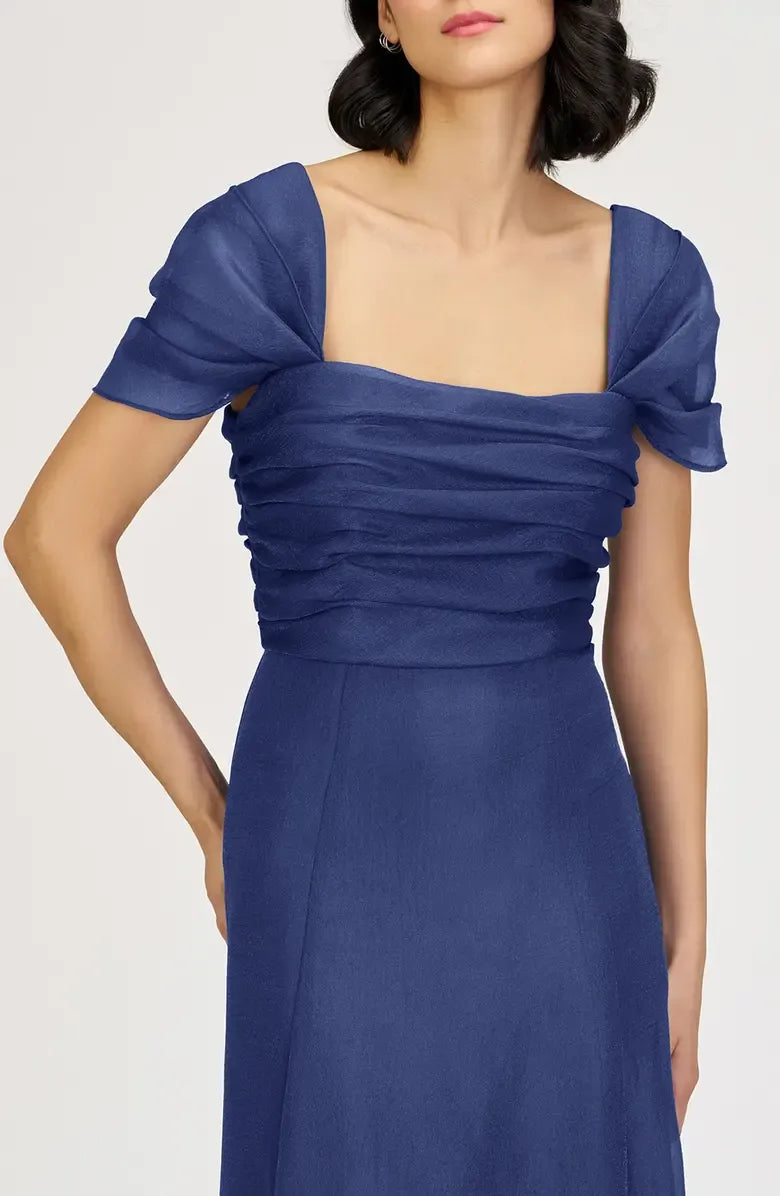 Refined Beautiful Timeless Elegant Navy Blue A-Line Square Neck Floor-Length Prom Dress