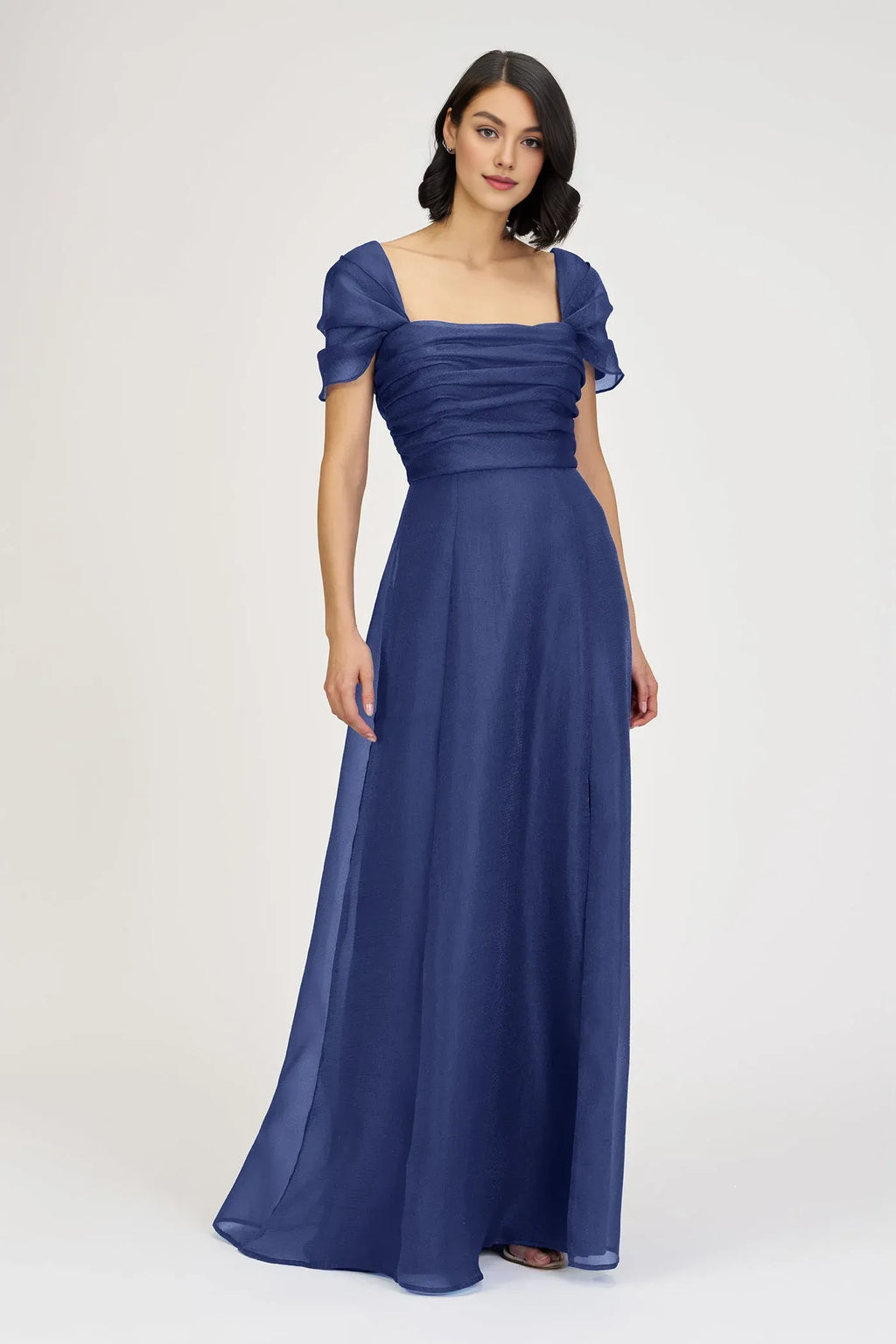 Refined Beautiful Timeless Elegant Navy Blue A-Line Square Neck Floor-Length Prom Dress