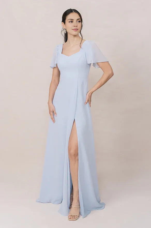 Refined Beautiful Timeless Chic Elegant Light Blue Chiffon A-Line Sweetheart Bridesmaid Dress