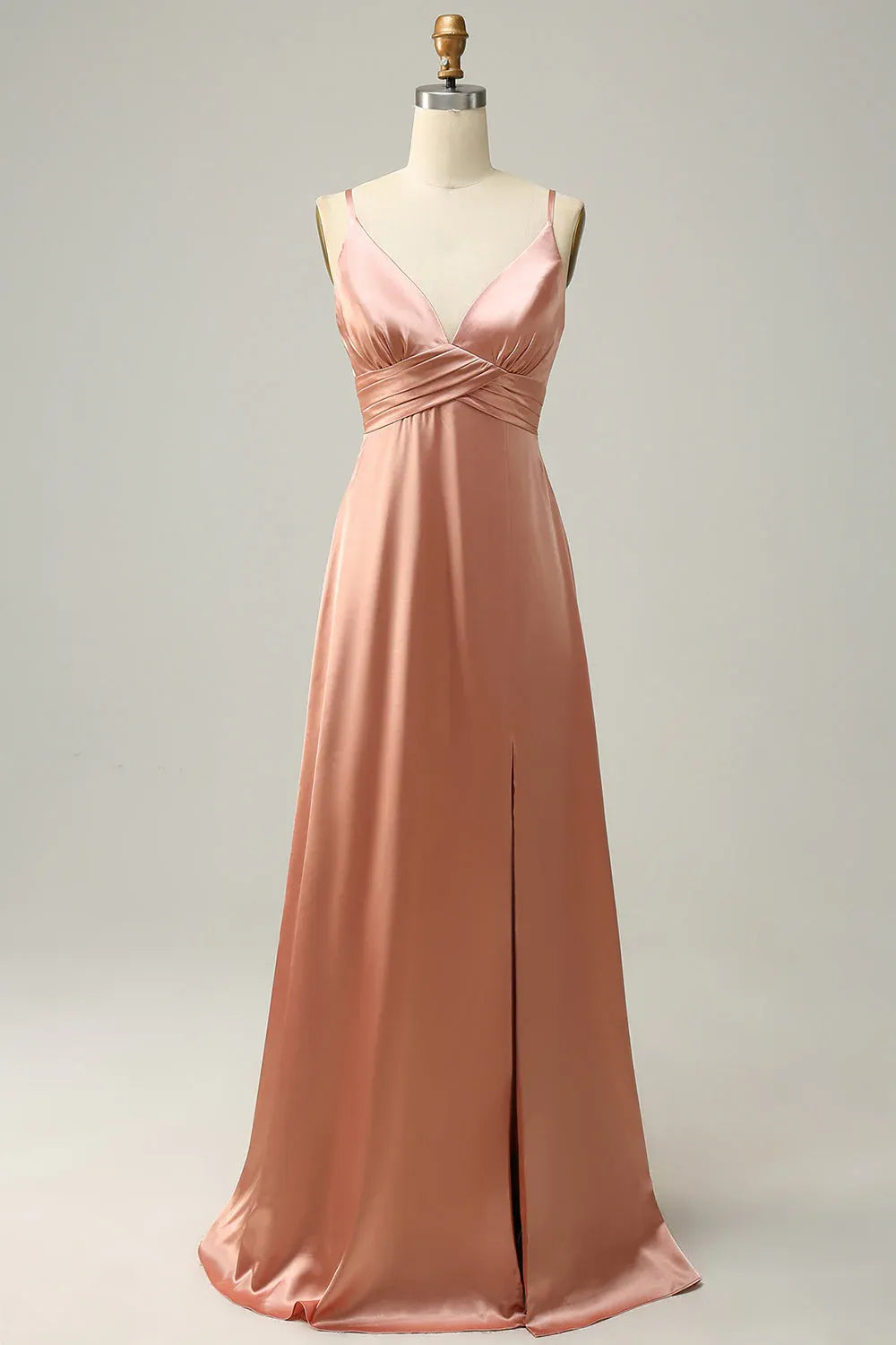 Timeless Special Occasion Sophisticated Elegant Dusty Rose Satin Sleeveless Floor-Length Prom Dress