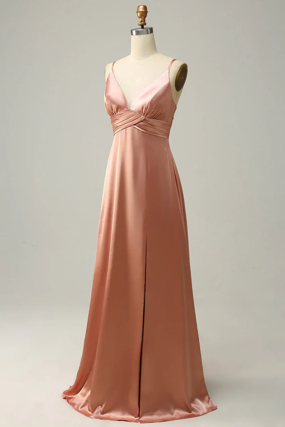 Timeless Special Occasion Sophisticated Elegant Dusty Rose Satin Sleeveless Floor-Length Prom Dress