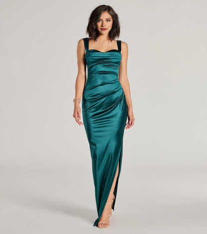 Special Occasion Sophisticated Graceful Elegant Emerald Green Satin Cowl Sleeveless Floor-Length Prom Dress