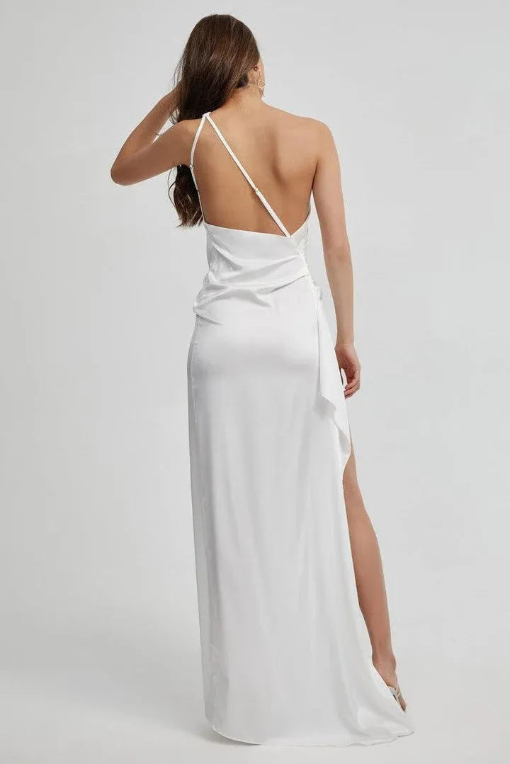 Beautiful Timeless Special Occasion Sophisticated Elegant Ivory Satin Sleeveless Floor-Length Wedding Dress