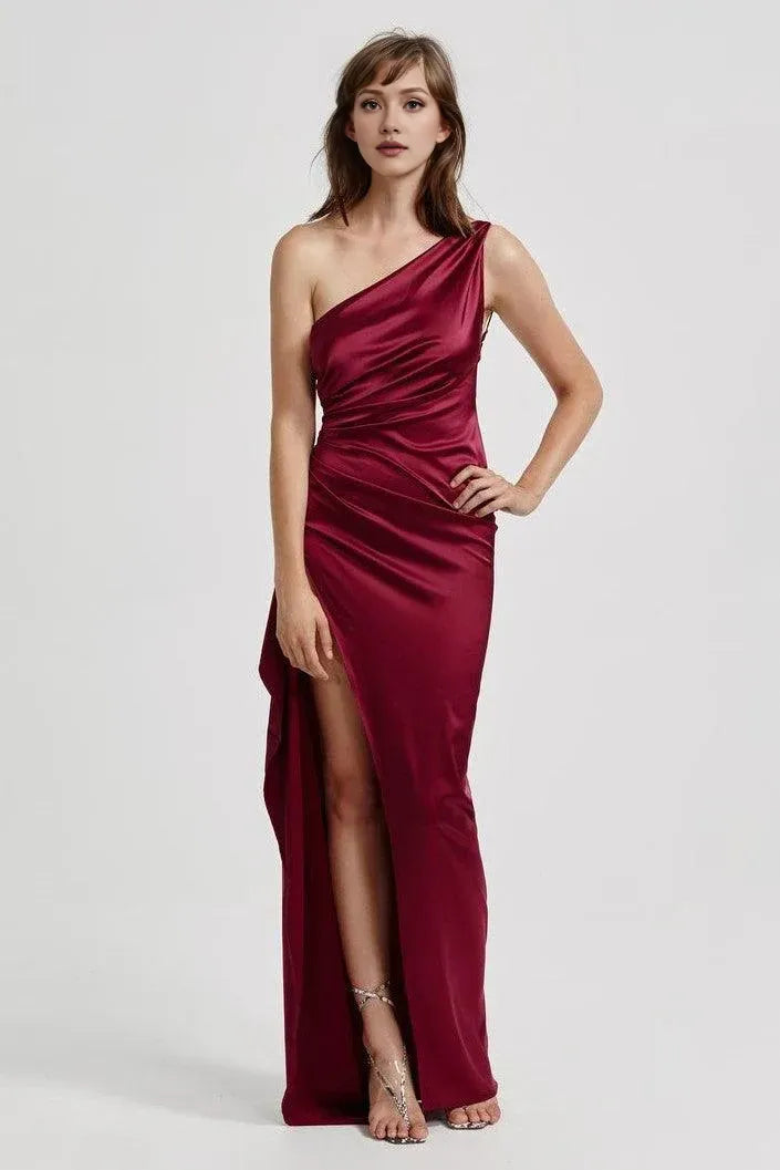 Beautiful Timeless Special Occasion Sophisticated Elegant Burgundy Satin Sleeveless Floor-Length Prom Dress