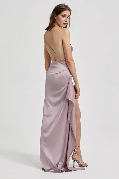 Beautiful Timeless Special Occasion Sophisticated Elegant Gold Satin Sleeveless Floor-Length Prom Dress
