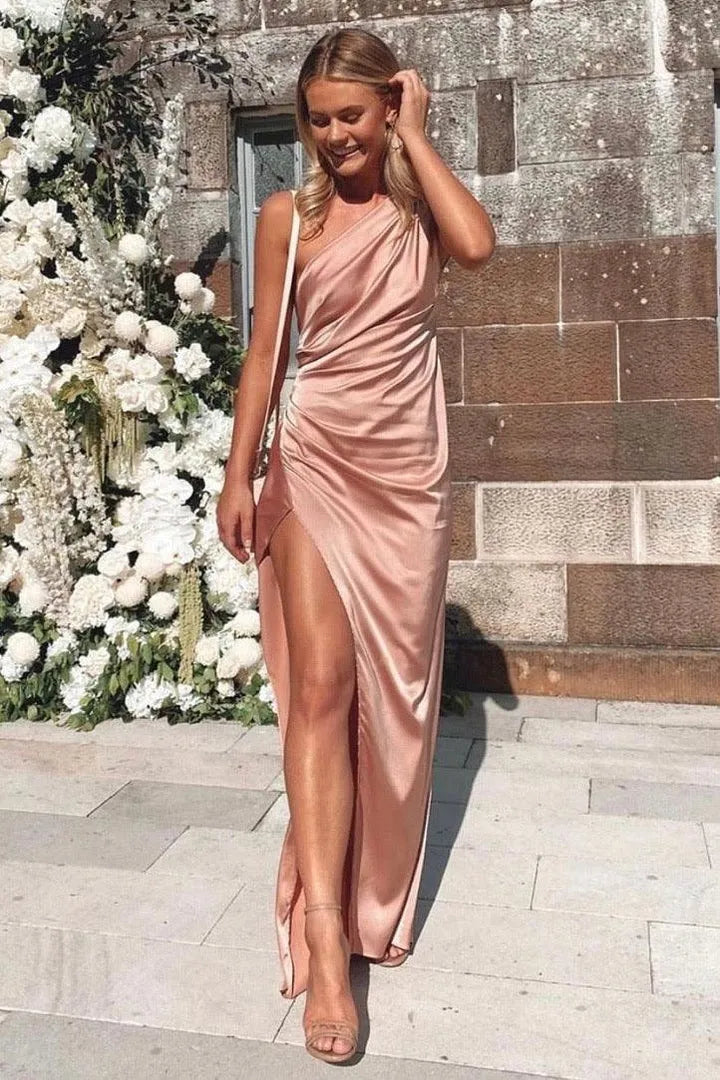 Beautiful Timeless Special Occasion Elegant Rose Gold Satin Sleeveless Floor-Length Prom Dress