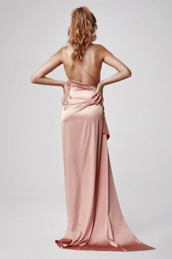 Beautiful Timeless Special Occasion Elegant Rose Gold Satin Sleeveless Floor-Length Prom Dress