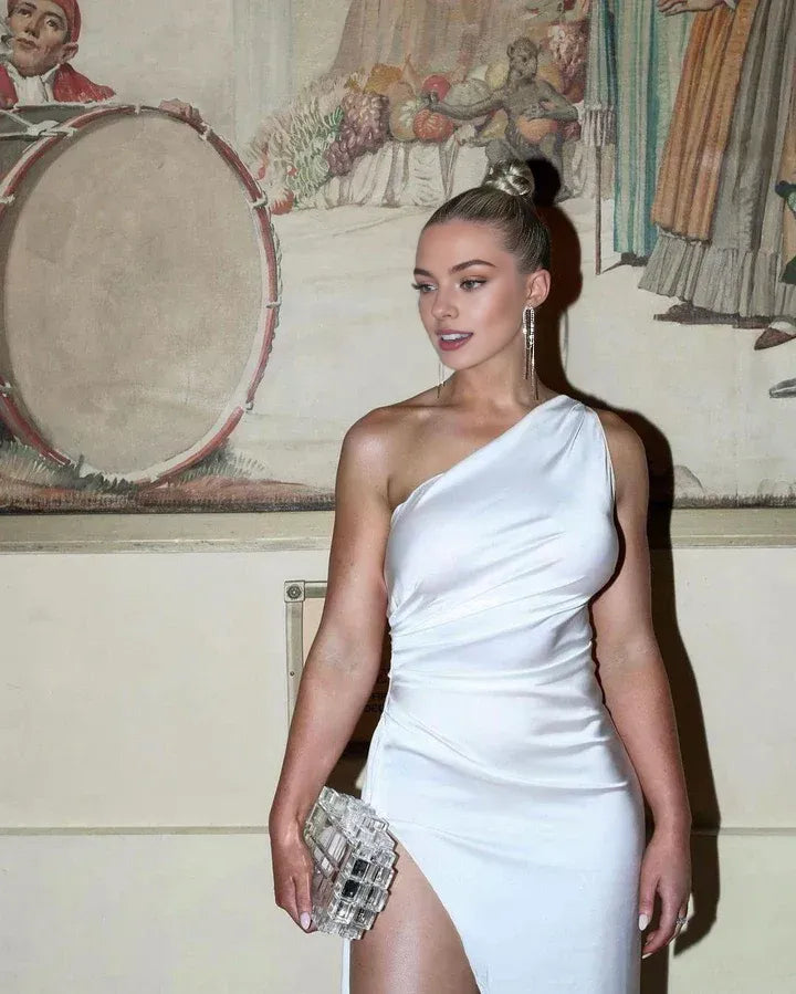 Beautiful Timeless Special Occasion Sophisticated Elegant Ivory Satin Sleeveless Floor-Length Wedding Dress