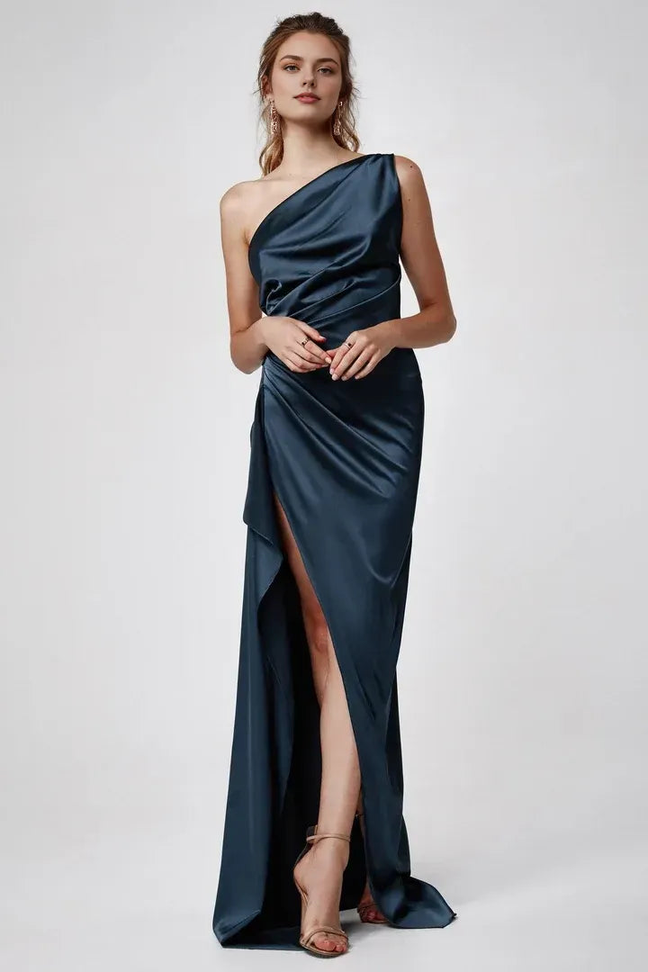 Beautiful Timeless Special Occasion Sophisticated Elegant Gold Satin Sleeveless Floor-Length Prom Dress