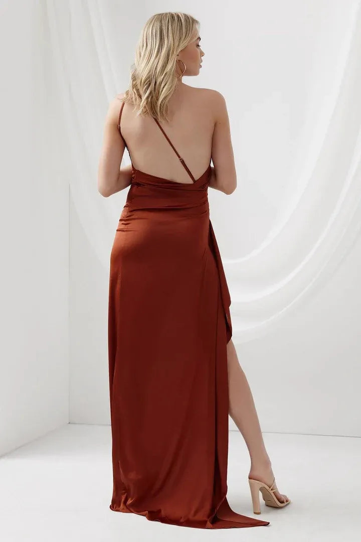 Beautiful Timeless Special Occasion Sophisticated Elegant Burgundy Satin Sleeveless Floor-Length Prom Dress