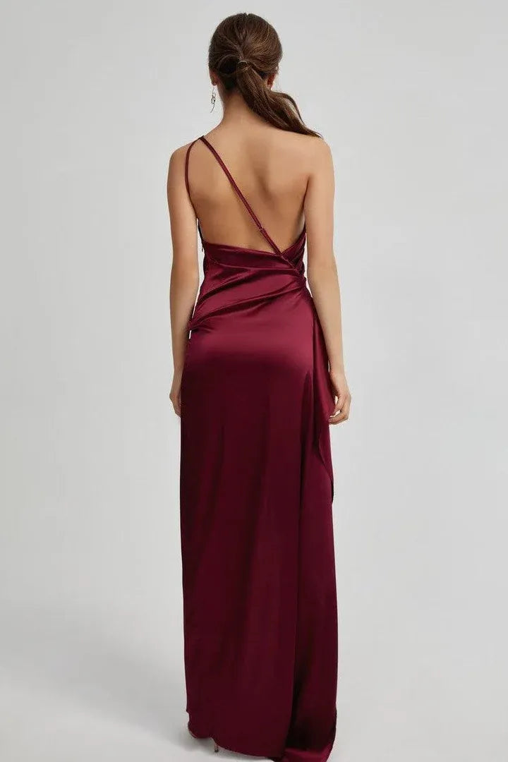 Beautiful Timeless Special Occasion Sophisticated Elegant Burgundy Satin Sleeveless Floor-Length Prom Dress
